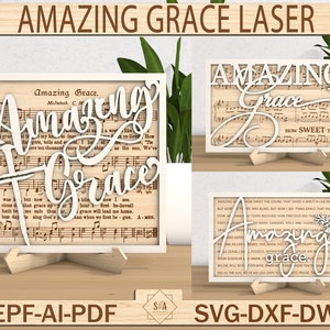 Amazing Grace Stand Decor Laser Cut File SVG, Religious Tiered Decor Svg, Music Faith Svg, Christian Svg, Catholic Svg, Glowforge SVG Files