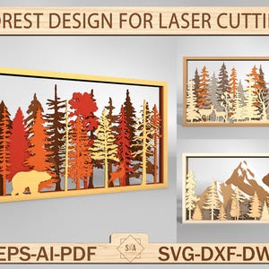 Art mural mandala multicouche, conception de forêt pour la découpe laser, fichier de coupe suspendu svg forêt montagne svg, Glowforge 3D multicouche en bois
