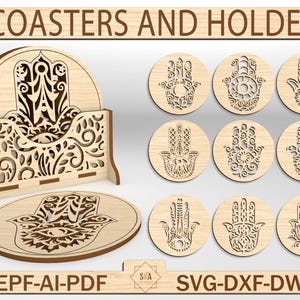 Coasters and Holder Laser File, glowforge svg lightburn design laser cutting, Boxed Coasters Laser Cut Files, Vector Files For Laser Cutting