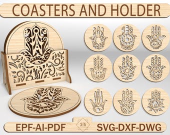 Coasters and Holder Laser File, glowforge svg lightburn design laser cutting, Boxed Coasters Laser Cut Files, Vector Files For Laser Cutting