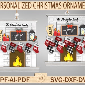 Personalisierte Holz Familie Weihnachten Ornament svg, Familie Name Strumpf Ornament svg, Christmas Ornament Cut File svg, Glowforge SVG-Dateien