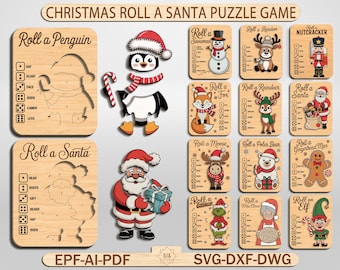 Christmas Puzzle Game , Christmas Roll A Santa Puzzle Game SVG, Christmas Party Idea, Kids Wooden Game cut file, Santa Claus Glowforge File