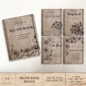 Personalisierte Blumen Rezept Buch Binder svg, Holz Kochbuch Rezepte Laser Cut Dateien, Valentinstag Geschenk, Muttertagsgeschenk, Glowforge SVG-Dateien