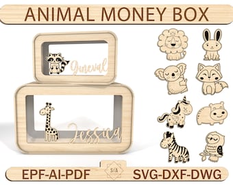 Personalised Animal Kids Piggy Bank Svg, Wooden Kids Money Box With Name, Baby Money Box Piggy Bank ,Unique Birthday Gift, Gifts For Kids