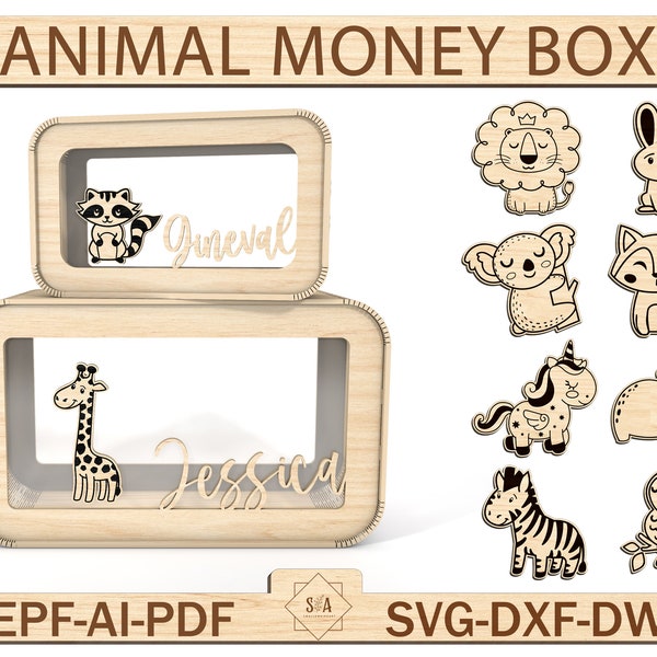 Personalised Animal Kids Piggy Bank Svg, Wooden Kids Money Box With Name, Baby Money Box Piggy Bank ,Unique Birthday Gift, Gifts For Kids