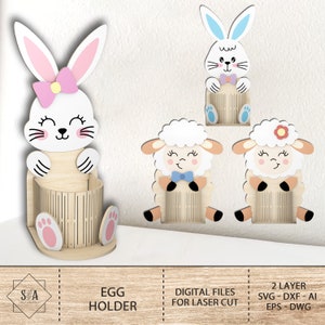 Soporte de huevo de conejito de Pascua ornamento svg, soporte de pluma svg, soporte de huevo de conejito de Pascua svg, soporte de soporte de huevo organizador, soporte de Pascua svg, láser Glowforge
