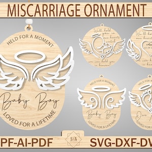 Fausse couche bébé ornement Svg, perte de bébé fausse couche ornement Svg, bébé perte Memorial Laser Svg, ornement ailes d'ange, fichiers SVG Glowforge