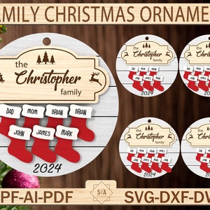 Benutzerdefinierte hölzerne Familie Weihnachtsverzierung 2024 svg, Familie Weihnachtsverzierung svg, Weihnachtsverzierung, Weihnachtsgeschenke svg, Glowforge SVG-Dateien