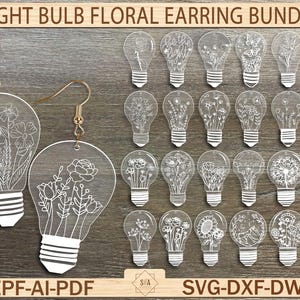 Glühbirne Blumenohrring-Bundle SVG, Blumenohrringe, Glowforge-Dateien, Laser Ohrringe-Dateien, Pflanzenohrringe SVG, Glowforge Ohrringe