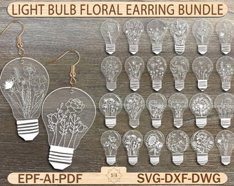 Gloeilamp bloemenoorbel bundel SVG, bloemenoorbellen, Glowforge-bestanden, laseroorbellenbestanden, plant oorbellen SVG, Glowforge-oorbellen