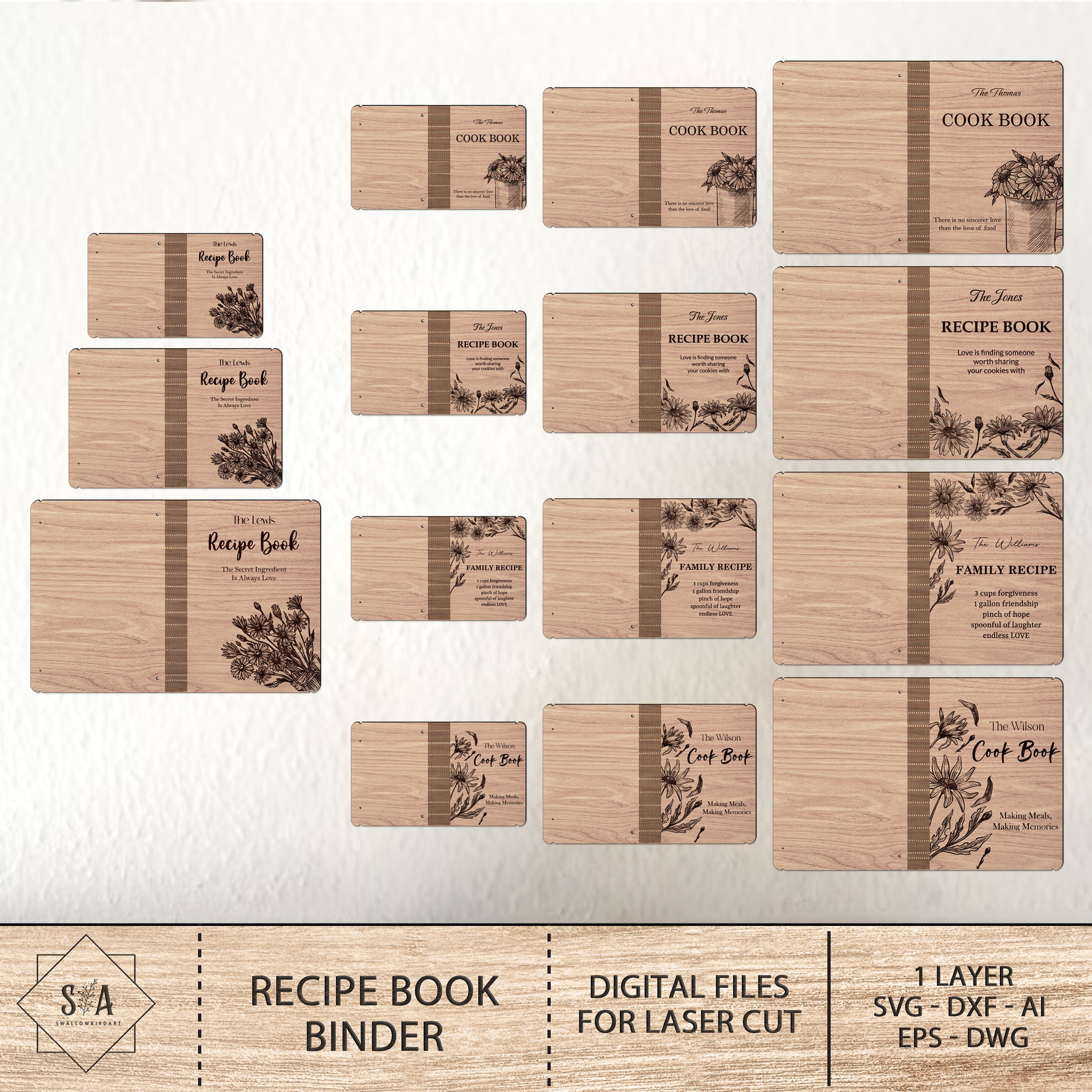 Notebook Binder Svg Personalized Floral Recipe Book Binder Svg, Wooden Cookbook Recipes ...