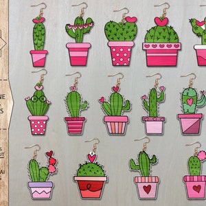 Valentine Cactus Oorbellen Svg Laser Cut File, Cute Cactus Oorbellen Glowforge Digital File Laser Cutter, Glowforge Laser Cut, Glowforge File