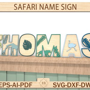 Placa de nome de safári personalizada cortada a laser, letras de berçário de safári, placa de nome personalizada de animais de safári, decoração de berçário de safári, placa de nome de selva