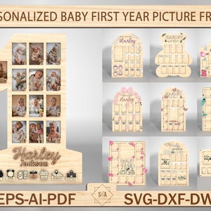 Marco de fotos personalizado para el primer año de bebé, collage de fotos de bebé, marco de hitos mensuales, recuerdo para recién nacidos, baby shower, regalo de cumpleaños