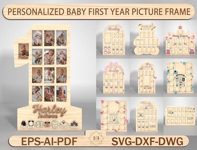 Personalized Baby First Year Picture Frame, Baby Photo Collage, Monthly ...