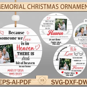Merry Christmas Personalized Memorial Photo Ornament Svg, Family Loss Lasercut File Svg, Wooden Round Hanger, Customize Bereaved Name Year