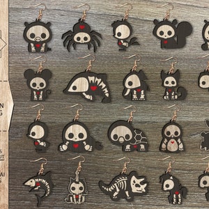 Bundel Animal Skeleton Earring SVG, Grappige Halloween Oorbellen, Laser Oorbellen Bestanden, Glowforge Bestanden, Halloween Cat Earring, Skeleton Dog