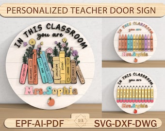Personalized Teacher Door Sign Svg, Teacher Gifts, Classroom Door Hanger, Classroom Welcome Sign, Classroom Decor, Glowforge Laser Cut File
