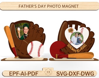 Father's Day Baseball Magnet Photo Frame,Father's Day Gift, Gift for Dad,Dad You're A Real Catch ,Father's Day Photo Frame,Laser Ready File