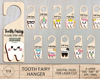Tooth Fairy Hanger Laser File, Tooth Fairy Bundle Door Hanger With Money Slot Laser Cut , Cute Teeth Boy Girl, Baby Teeth Pillow Holder Box