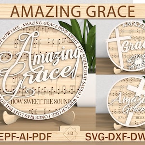 Amazing Grace Stand Decor Laser Cut File SVG, Religious Tiered Decor Svg, Music Faith Svg, Christian Svg, Catholic Svg, Glowforge SVG Files