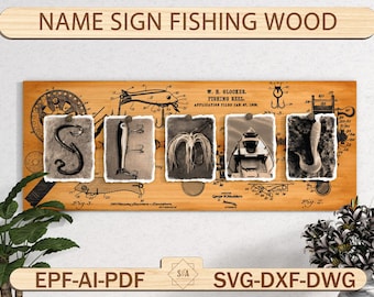 Name Sign Fishing Wood Sign, Gifts For Father, Gifts For Husband, Fishing Room Decor, Vintage Fishing Name Art, Father‘s Day Cut Files Svg