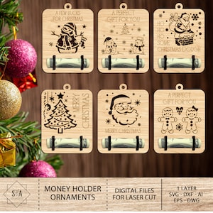 Christmas Money Holder Ornament SVG Bundle, Money Holder Ornament svg, Money Holder Stocking Tags, Money Holder svg, Glowforge Laser Svg