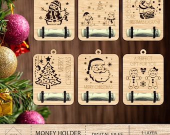 Christmas Money Holder Ornament SVG Bundle, Money Holder Ornament svg, Money Holder Stocking Tags, Money Holder svg, Glowforge Laser Svg