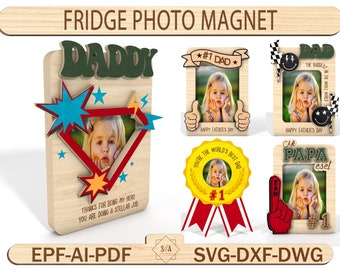 Father's Day Fridge Magnet Photo Frame, Father's Day Gift, Gift For Grandpa, World's Best Dad SVG,  Magnetic Photo ,Laser Ready File