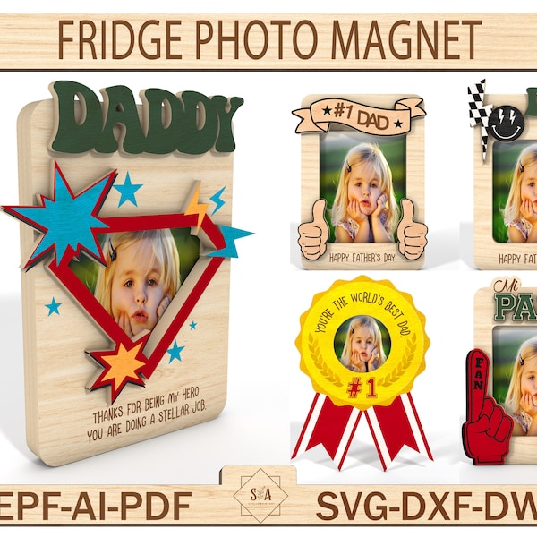 Father's Day Fridge Magnet Photo Frame, Father's Day Gift, Gift For Grandpa, World's Best Dad SVG,  Magnetic Photo ,Laser Ready File