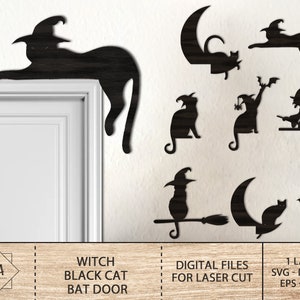 Hexe schwarze Katze Fledermaus Tür SVG, schwarze Katze Dekor SVG, Hexe Katze Halloween Tür Ecke SVG, Katze Halloween Tür Katze Liebhaber, sofortiger Download