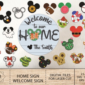 Bienvenue dans notre maison Smith signe Svg, signe de bienvenue Svg, fichier de découpe numérique de dessin animé, dessin animé Glowforge Svg, Svg de décor à la maison