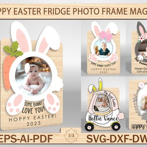 Koelkast fotolijst magneet Paasdag Svg, cadeau voor kinderen Lasercur bestand Svg, Bunny Egg Frame Svg, baby fotolijstje Glowforge, Glowforge
