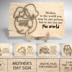 Archivo de corte de decoración del soporte del signo del día de las madres, regalo para mamá, regalo para la abuela, signo del día de las madres de madera, archivo de corte listo para láser, archivo de corte láser para Glowforge