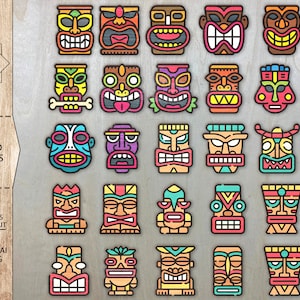 Pacchetto orecchini Tiki Stud SVG, orecchini testa Tiki, orecchini hawaiani, file Glowforge, orecchini totem Svg