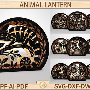 Wood Animal Lantern SVG Bundle, Laser Cut Animal Light Box Files, 3D Layered Wooden Lantern Glowforge SVG, Nature Night Light Decor