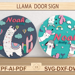 Personalized LLama Door Sign Svg, Farmhouse Door Decor ,Kids Llama Sign Svg ,Llama Door Hanger , Layered Door Sign ,Glowforge Laser Cut File