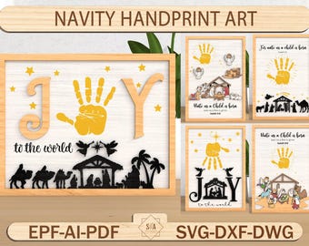 Arquivo SVG para recorte de presépio de Natal com impressão de mãos, arquivo para Glowforge.
