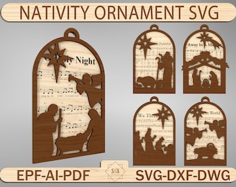 Christmas Nativity Sheet Music Ornament Svg, Nativity Ornament Svg, Christmas Song Ornament Svg, Jesus Ornament Svg,Glowforge File Svg