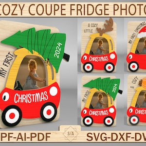 クリスマスクーペ冷蔵庫マグネットフォトフレームSVG、クリスマスフレームファイルSVG、クリスマスギフト、フォトフレームファイルSVG、Glowforgeレーザー対応ファイル
