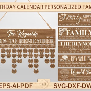 Calendário de aniversário personalizado Família Svg, Placa de aniversário Dias de presente de inauguração de casa para lembrar, Presente de família Svg, Aniversários e datas comemorativas