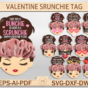 Valentijnsdag Scrunchie Tag Lasercut Svg, Scrunchie Labels, Valentijnskaarten klas, Scrunchie Favor Tag, Valentijnsdagkaart, Haarcadeau