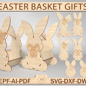 Fichier découpé au Laser de cadeau de lapin de jour de Pâques ou de panier de fleurs, panier de ruban de lapin, cadeaux de panier de Pâques, Svg de décoration de maison de Pâques, fichier Glowforge