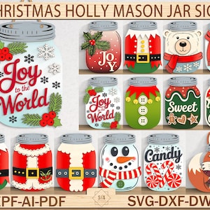 Christmas Holly Mason Jar Sign SVG, North Pole Mason Jar Sign Door hanger, Glowforge laser file, Winter laser sign, Holiday decor, Glowforge
