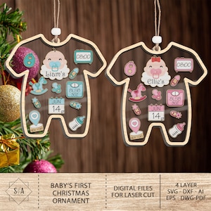 Personalisierte Baby's First Christmas Ornament SVG, Weihnachtsgeschenke für Baby Jungen oder Mädchen, 4D Shake Babys Ornament SVG, Glowforge SVG-Dateien
