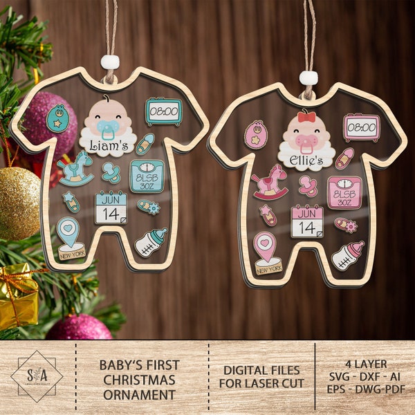 Personalized Baby‘s First Christmas Ornament svg, Christmas Gifts for Baby Boy or Baby Girl,4D Shake Babies Ornament SVG,Glowforge SVG Files