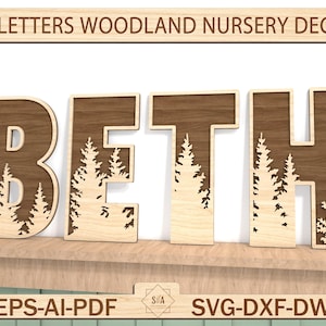Personalized Alphabet Letters, 26 Letters Woodland Nursery Decor Home Svg, Forest Nursery Letters, Wood Tree Woodland Wall Decor, Glowforge