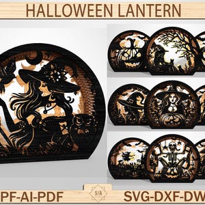 Halloween Lantern SVG, Laser Cut File for Spooky Decor, 3D Light Box Glowforge Template, Haunted House Pumpkin Lantern File