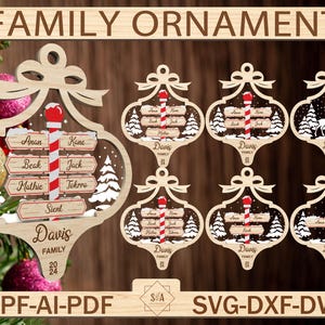 Personalized Christmas Family Ornament SVG, Family Gift Ornament svg, Christmas Ornament svg, Ornament laser files, Glowforge SVG Files
