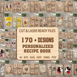 Bundle 170+ Designs Personalisiertes Rezeptbuch Binder svg, Geschenke für Sie, hölzerne Kochbuchrezepte Laser geschnitten, Muttertagsgeschenk, Glowforge SVG-Dateien